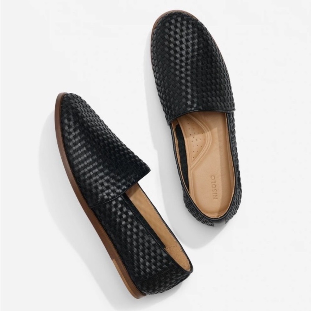 Men’s Black Leather Alejandro Nisolo Slip On Woven Loafers New Size 11 in box